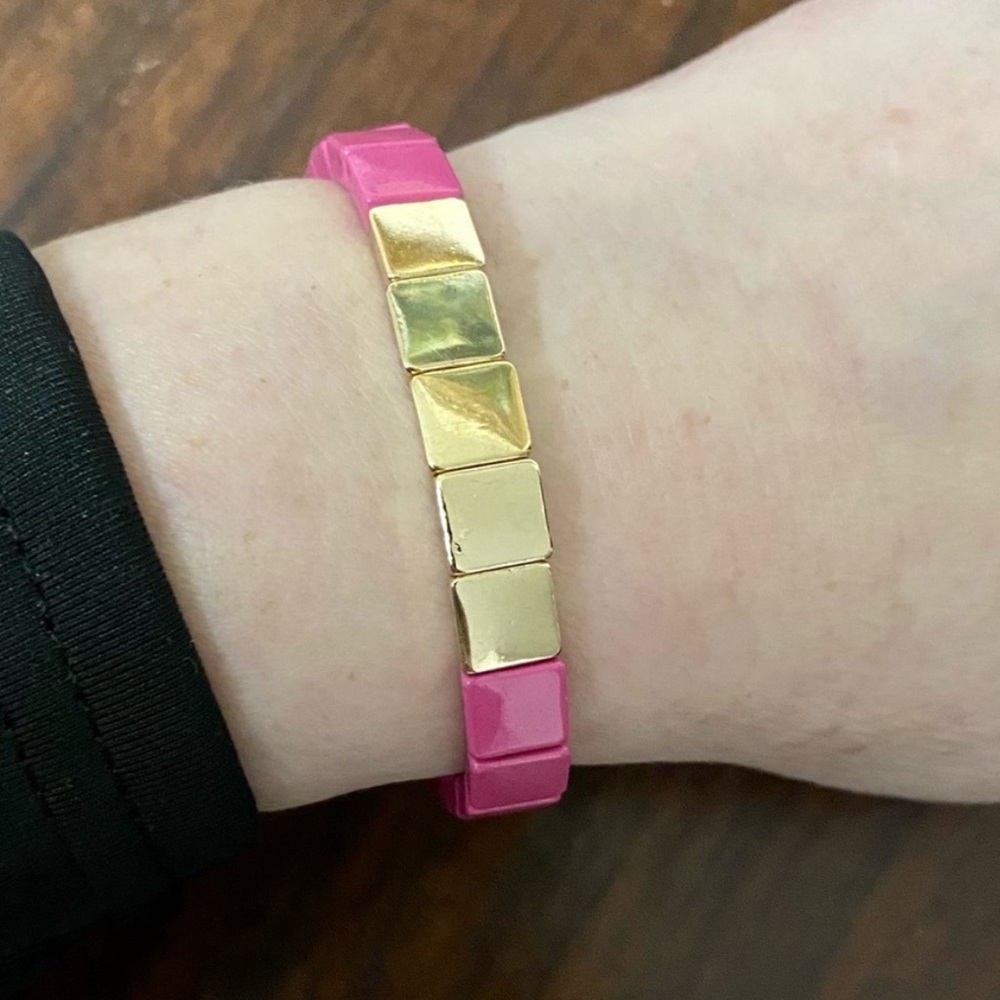 Gold & Pink Tile Stretch Bracelet - Women's Jewelry